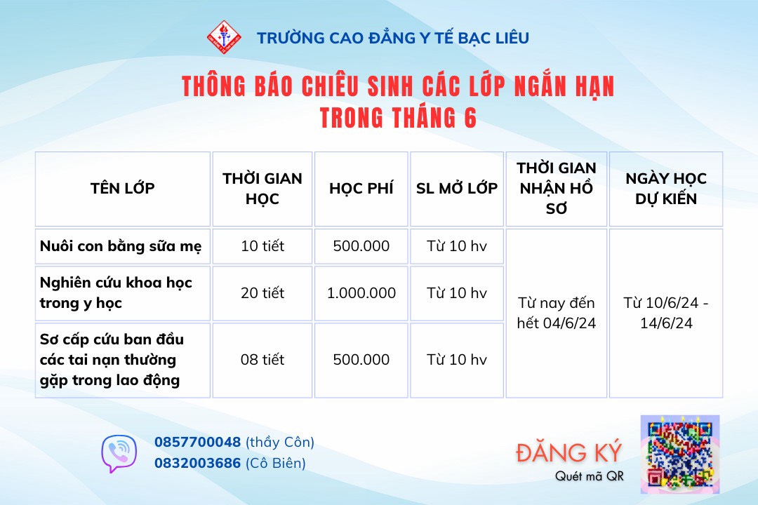 Chiêu sinh các lớp ngắn hạn tháng 6 năm 2024